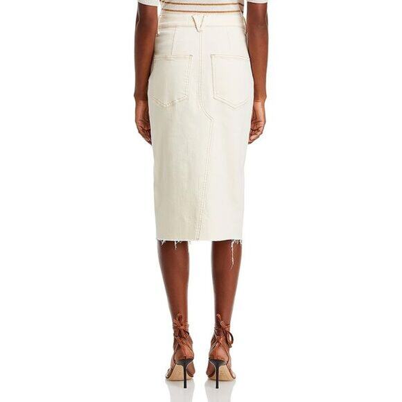 NWT Veronica Beard Breves Midi Denim Skirt US 8 White Ecru Front Slit Raw Hem - Picture 2 of 16